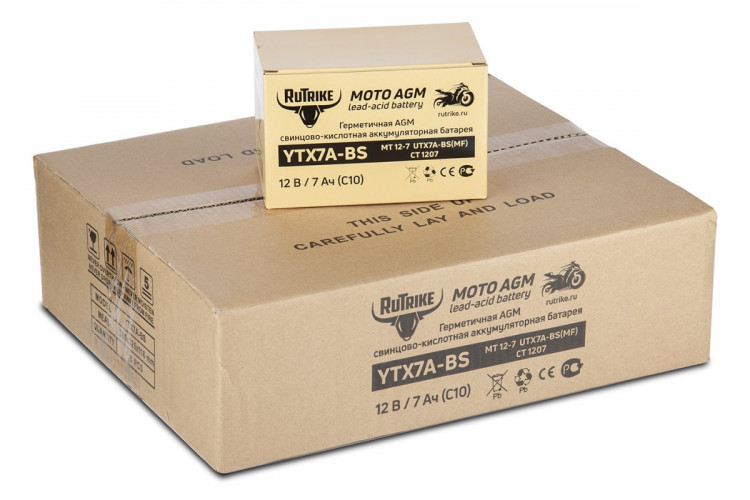 Аккумулятор стартерный для мототехники Rutrike YTX7A-BS (12V/7Ah) в Тюмени