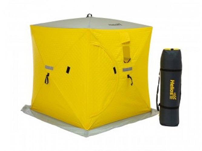 Палатка для рыбалки Helios утепл.Куб 1,5х1,5 желтый/серый в Тюмени