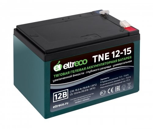 Тяговый аккумулятор Eltreco TNE12-15 (12V12A/H C3) нож в Тюмени