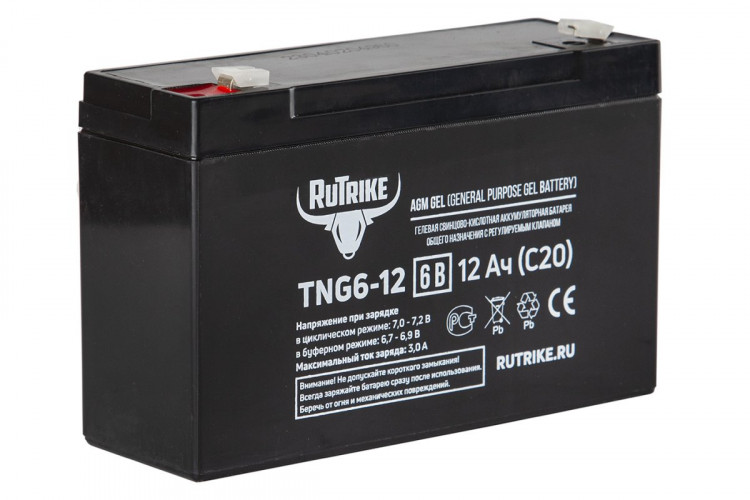 Тяговый гелевый аккумулятор RuTrike TNG 6-12 (6V12A/H C20) в Тюмени