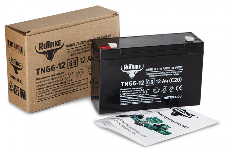 Тяговый гелевый аккумулятор RuTrike TNG 6-12 (6V12A/H C20) в Тюмени