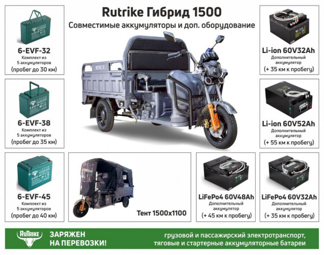 Грузовой электрический трицикл RuTrike Гибрид 1500 в Тюмени