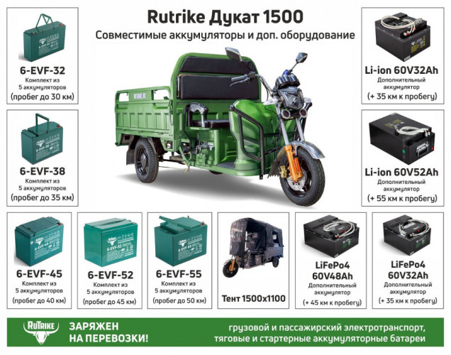 Грузовой электрический трицикл RuTrike Дукат 1500 в Тюмени